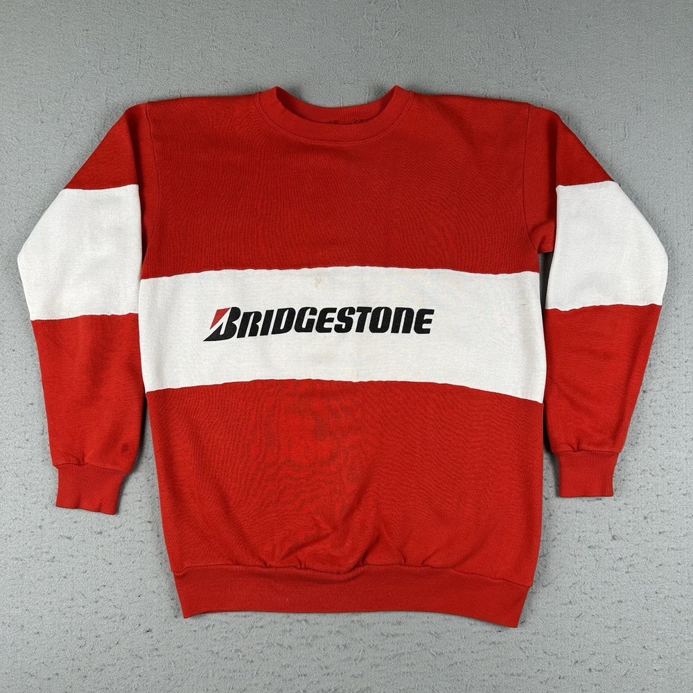 Vintage 80s 90s Bridgestone Tire Sweatshirt Men's Medium Red White Racing NASCAR
